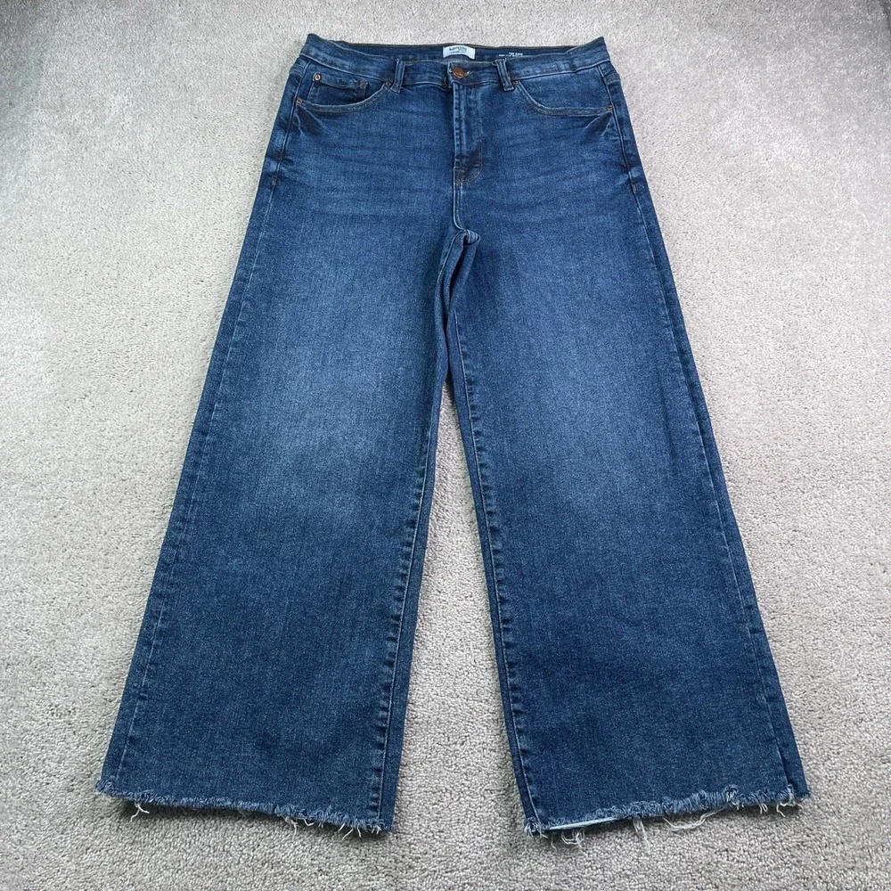 Kensie Jeans Womens 10 30 Blue Kaya High Rise Wide Leg Ankle Raw Hem VintageLuxe